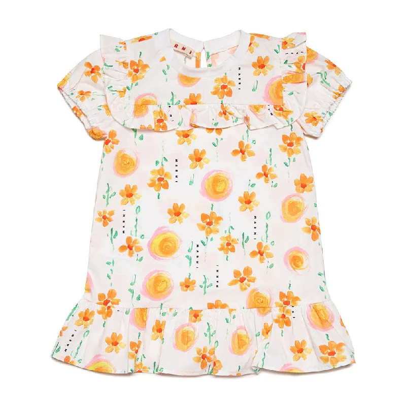 Marni White/Orange Flowers Baby Dress