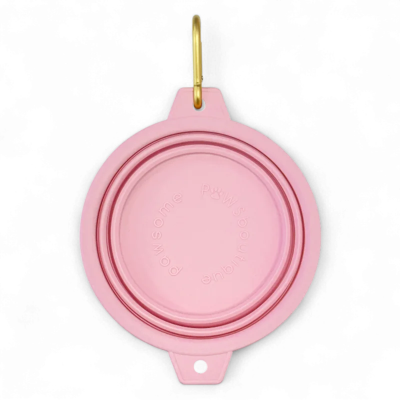 Collapsible Dog Bowl - Pink (Gold Clip)