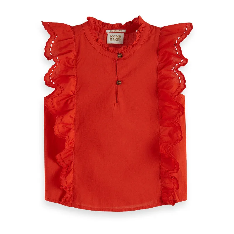 Scotch Shrunk  Lobster Red Sleeveless Broderie Anglaise Top