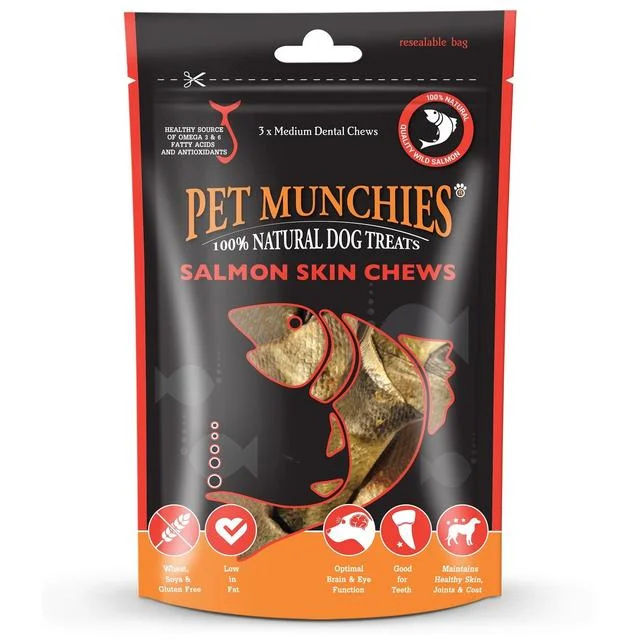 - Food for picky dogsPet Munchies 100% Natural Medium Salmon Skin Dog Treats   90g