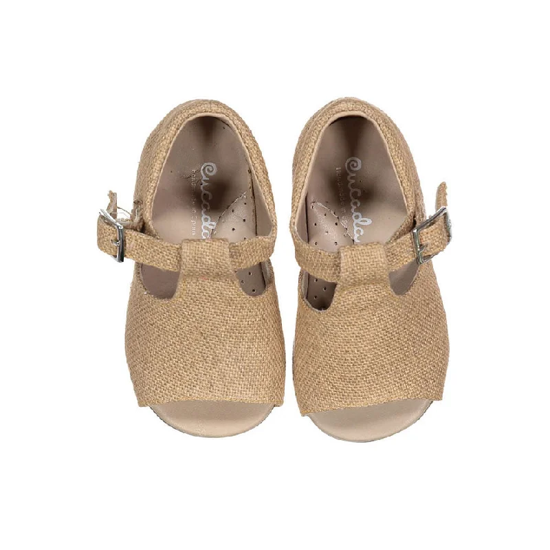 Papanatas Beige Linen Open Toe Baby Sandals