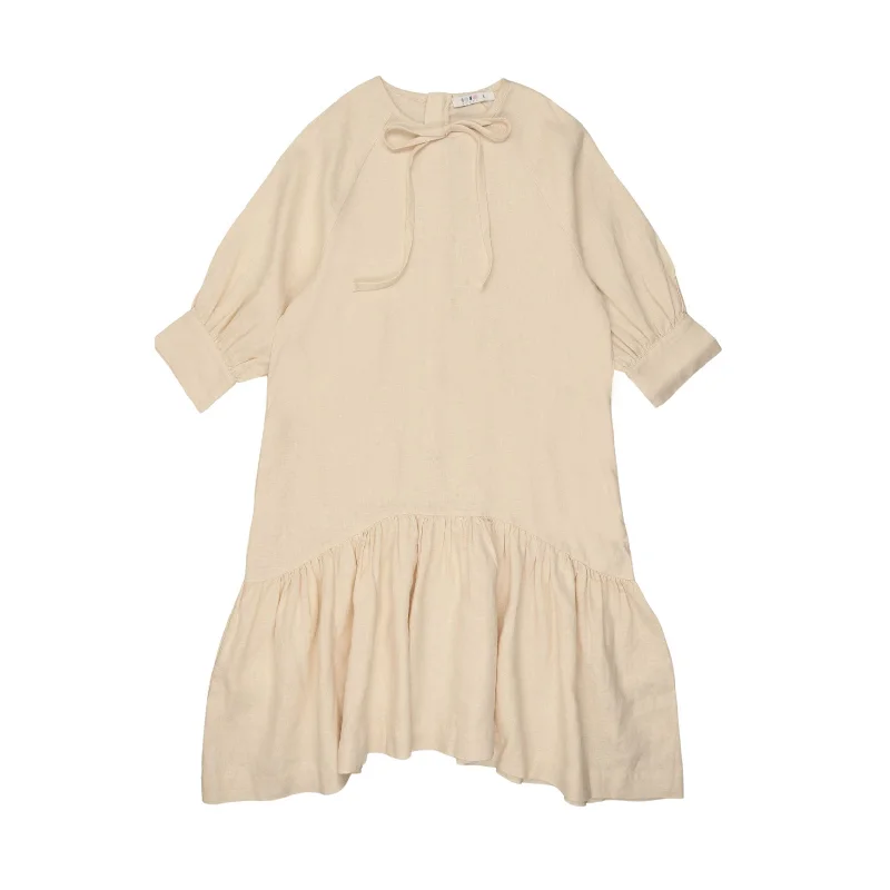 Coco Blanc Cream 3/4 Linen Tie Dress