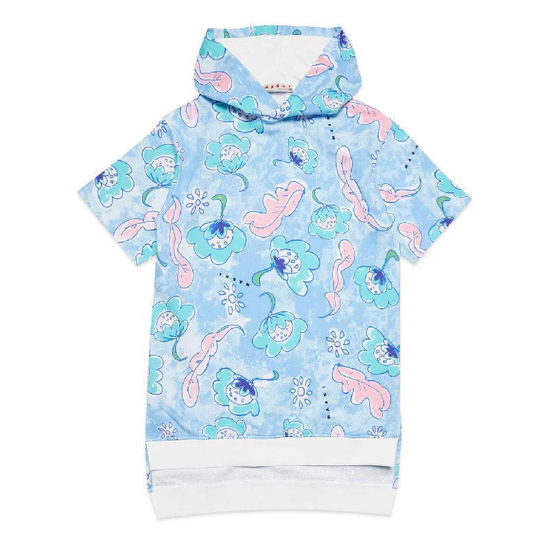 Marni Blue Hawaiin Floral Hooded Dress