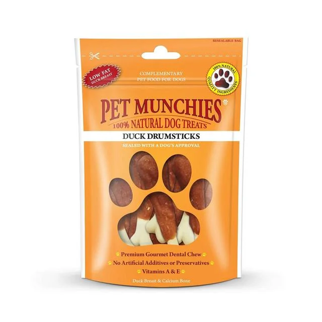 Dog FoodPet Munchies Natural Duck Drumsticks Dog Treats   100g