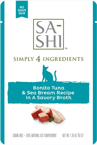    - High-fiber cat food  Rawz Sa-Shi Bonito Tuna & Sea Bream Cat Food Recipe In Savory Broth