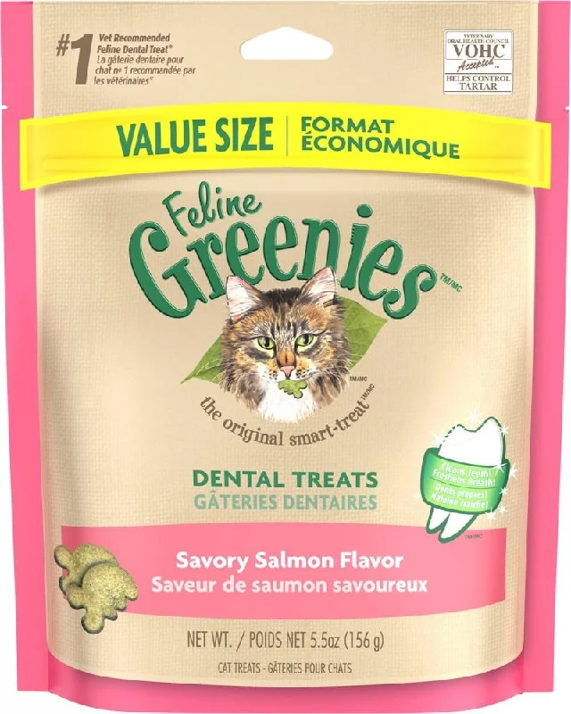    - Affordable cat food with good quality  Greenies Feline Dental Salmon Flavor Cat Treats (5.5-oz)