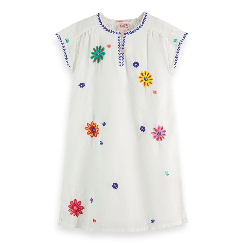 Scotch Shrunk  Off White Flower Embroidered Kaftan Dress