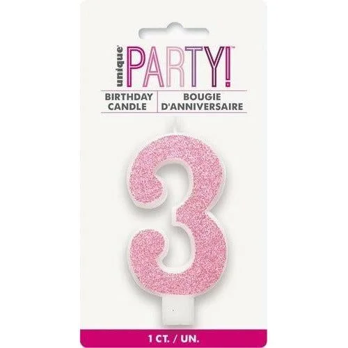 Pet grooming and cleaning products:Numeral Candle 3 Glitter Pink