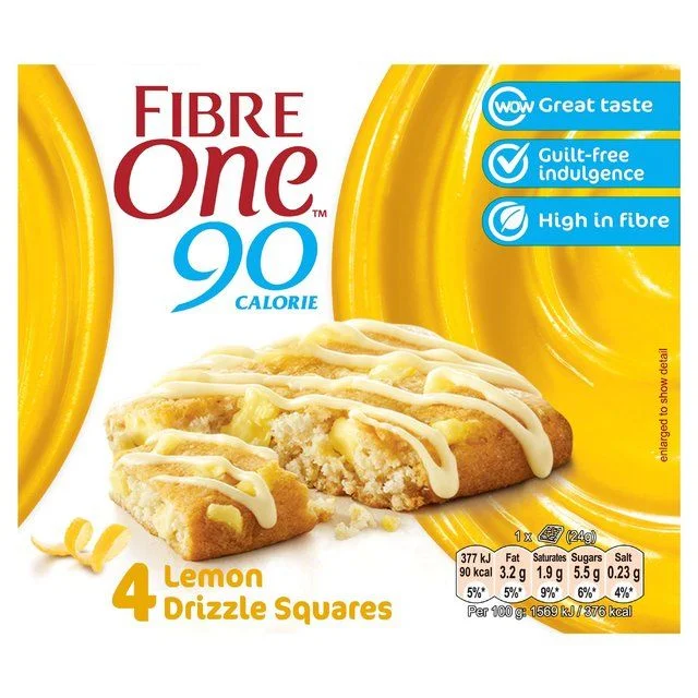 Fibre One 90 Calorie Lemon Drizzle Squares   4 x 24g