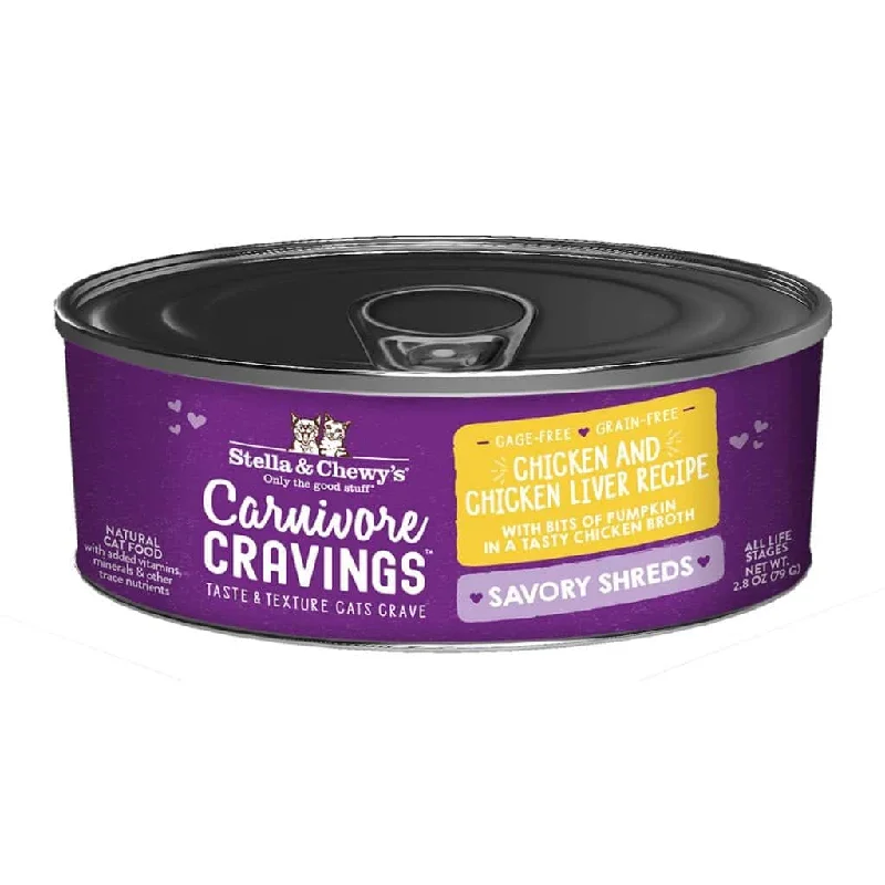 4. **Price and Purchasing**  Stella & Chewy's Carnivore Cravings Savory Shreds Chicken & Chicken Liver Dinner Recipe Wet Cat Food